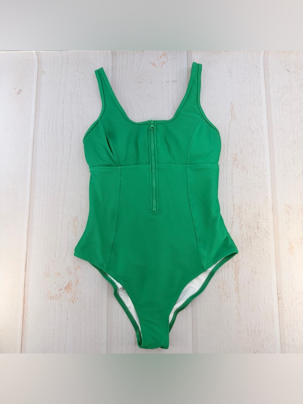 Cupshe Green Ribbed One Piece Swimsuit Size‎ L NWT Zip Front - Picture 14 of 17